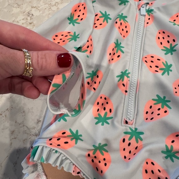 Old Navy 12-18M Strawberry Print Long Sleeve Swimsuit - Picture 8 of 13